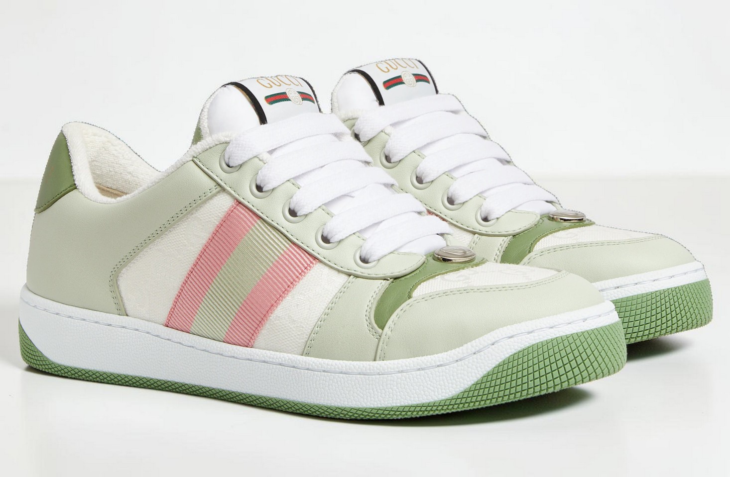 NIB Gucci Screener GG Canvas Leather Green White Sneakers EU38 US8 Authentic