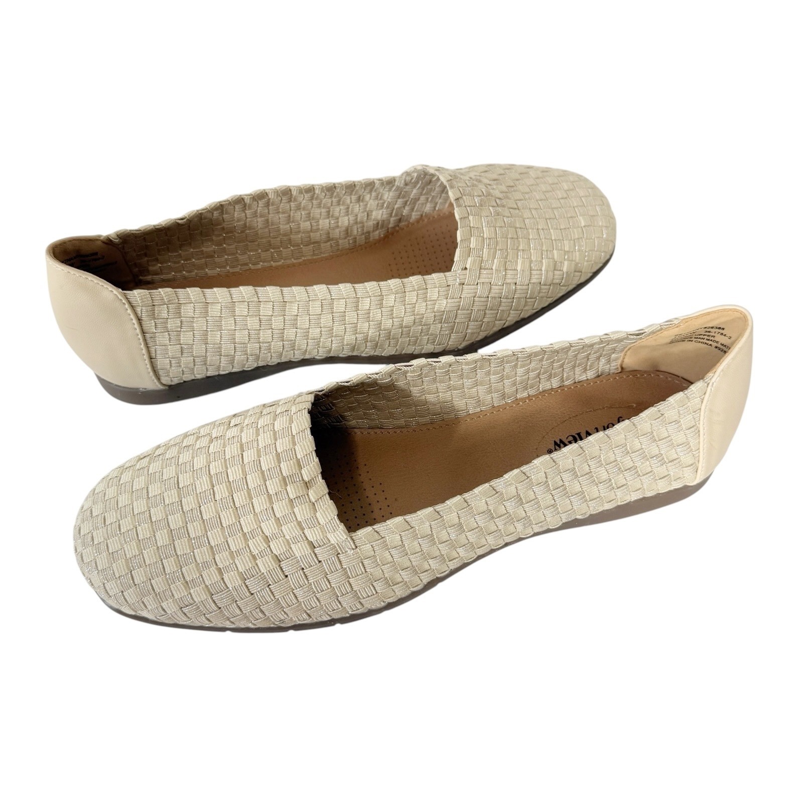 Comfortview Bethany Woven Stretch Flats Champagne Metallic Shoes 26388 Size 10WW