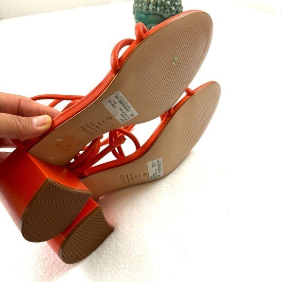 NWOT Schutz Flame Orange Leather Strappy Block Heel Made Brazil Sandal Size 10B