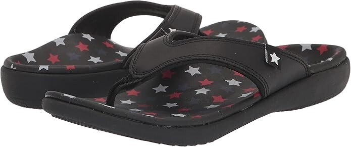 Spenco Women’s Yumi Americana Black Stars Flip Flop New In Box