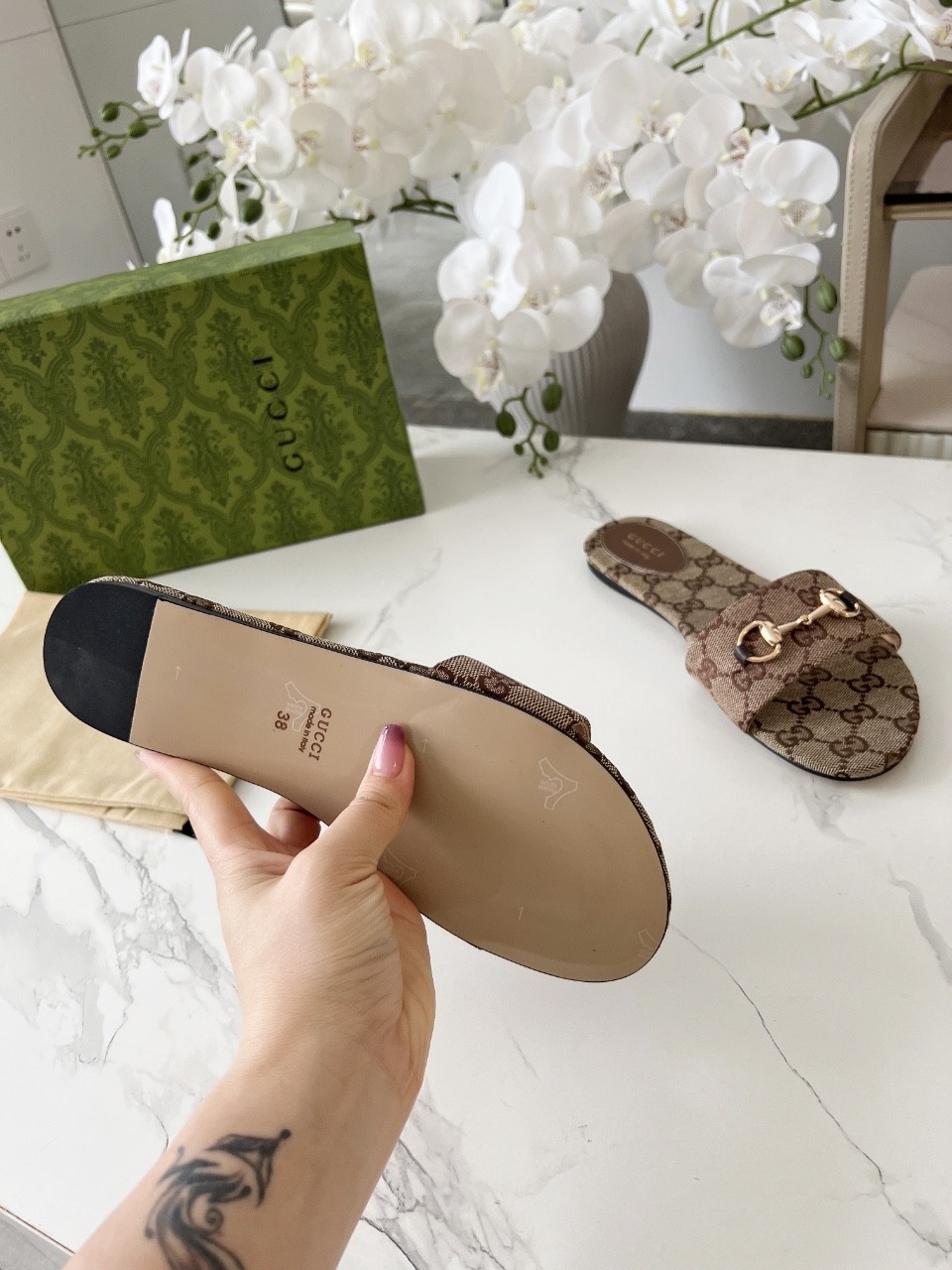 Gucci GG Supreme Flat Slip On Luxury Designer Women Slides🔥