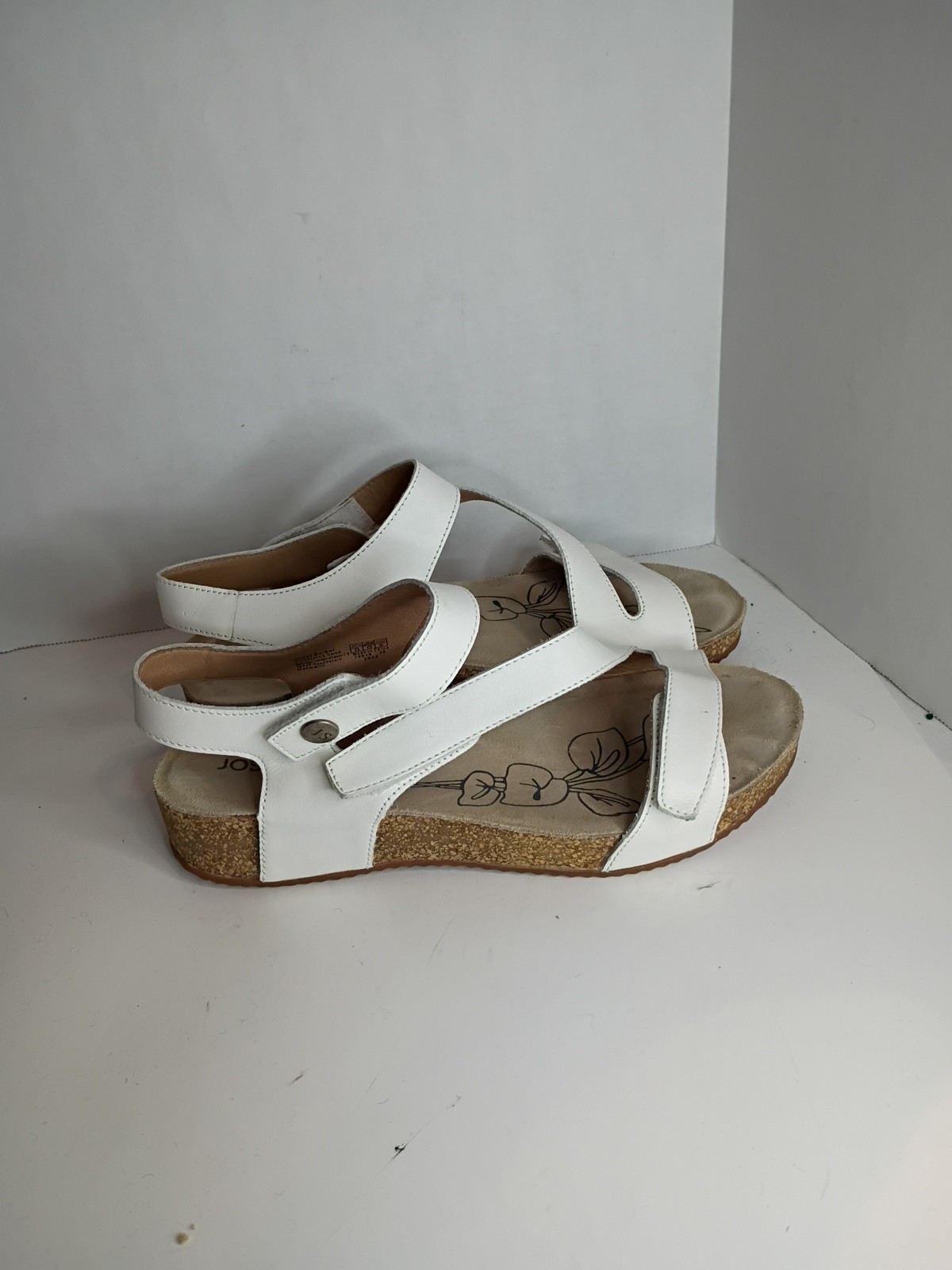 Josef Seibel Tonga 25 Women’s Sandals White Leather Size 39/8.5 Adjustable Comfy