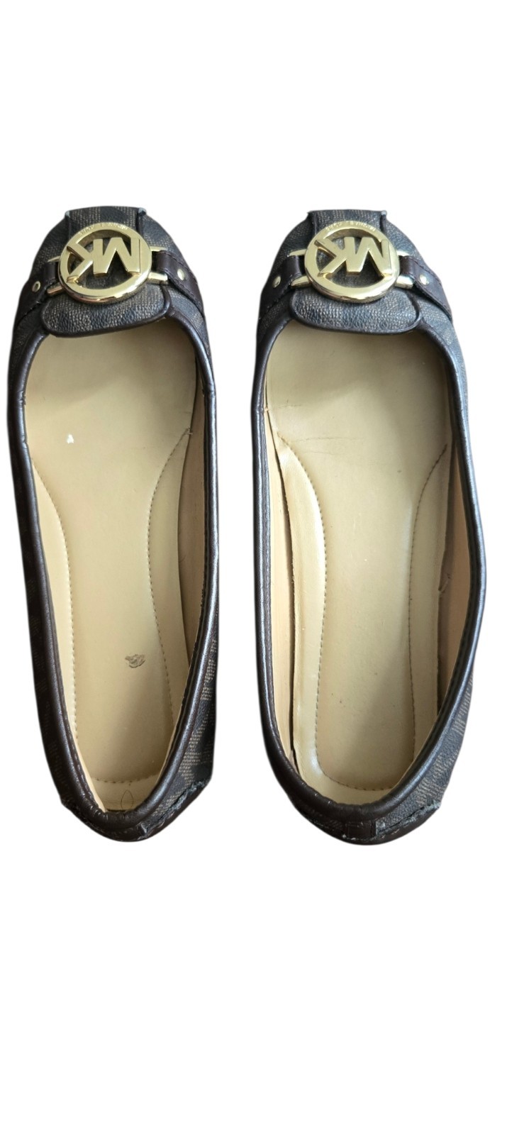 Michael Kors Fulton Brown Leather MK Logo Ballet Flats Shoes- Womens Size 7M