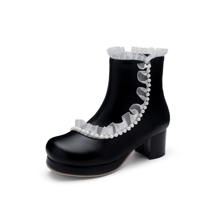 Sweet Women’s Girls Faux Leather Lace Zip Ankle Short Boots Dress Lolita Shoes