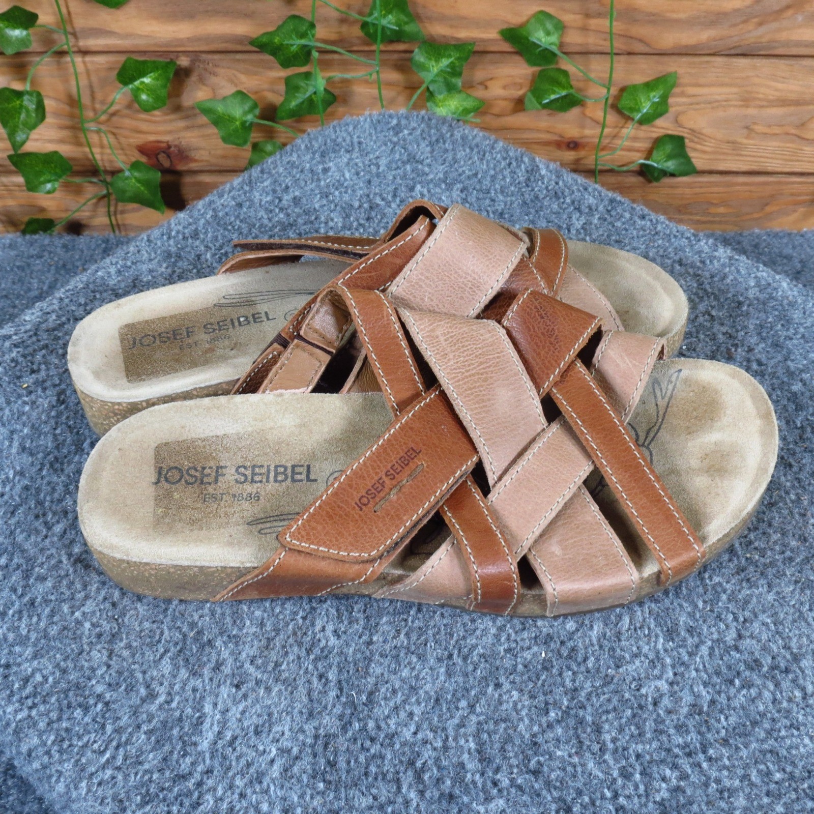 Josef Seibel Tonga 74 Womens Slide Sandals Size 39 Walking Brown Leather