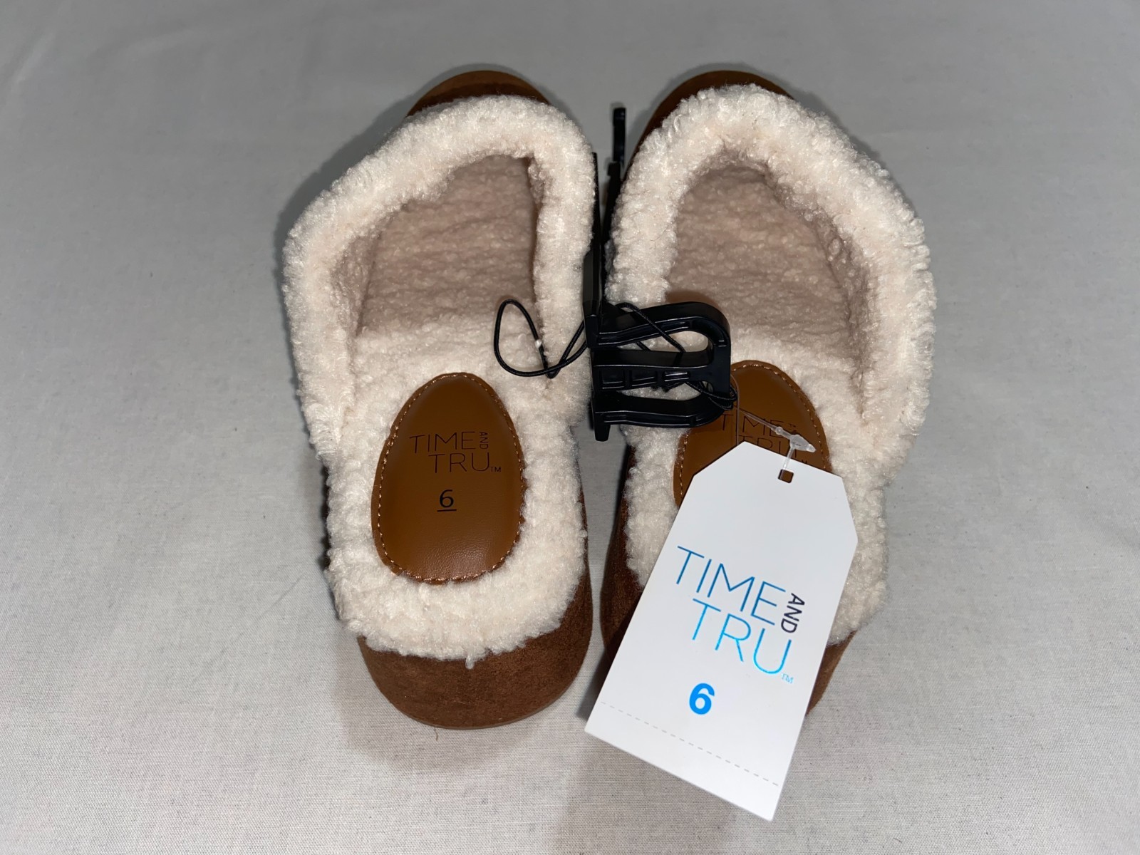 Time & Tru Women Wedge Clog Slippers Chestnut Brown Faux Shearling Platform NEW