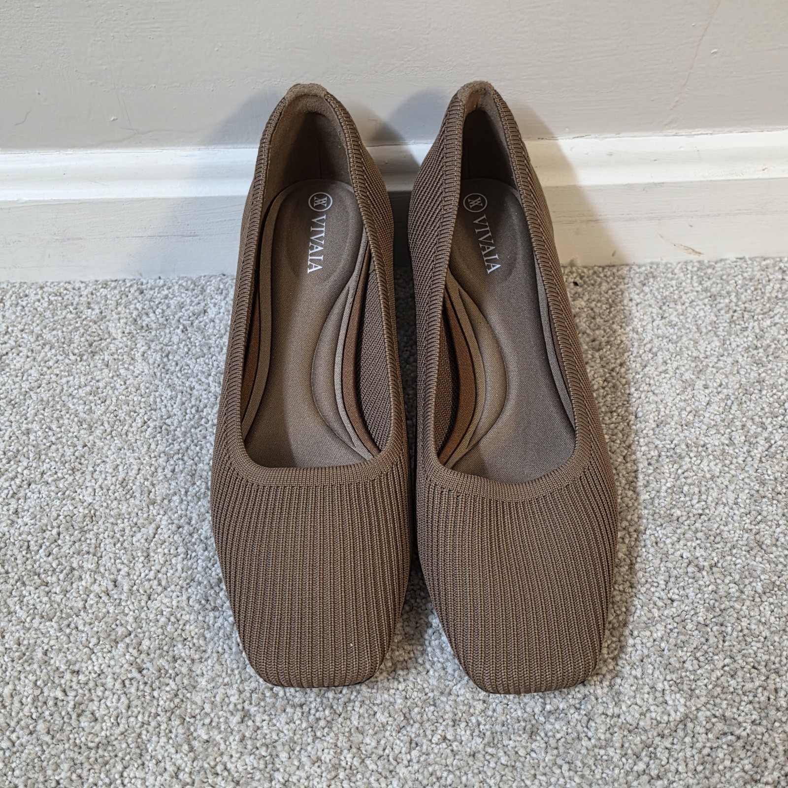 Vivaia Melody Square-Toe Chunky Block Heels Espresso Brown Size EU 38 US 7-7.5