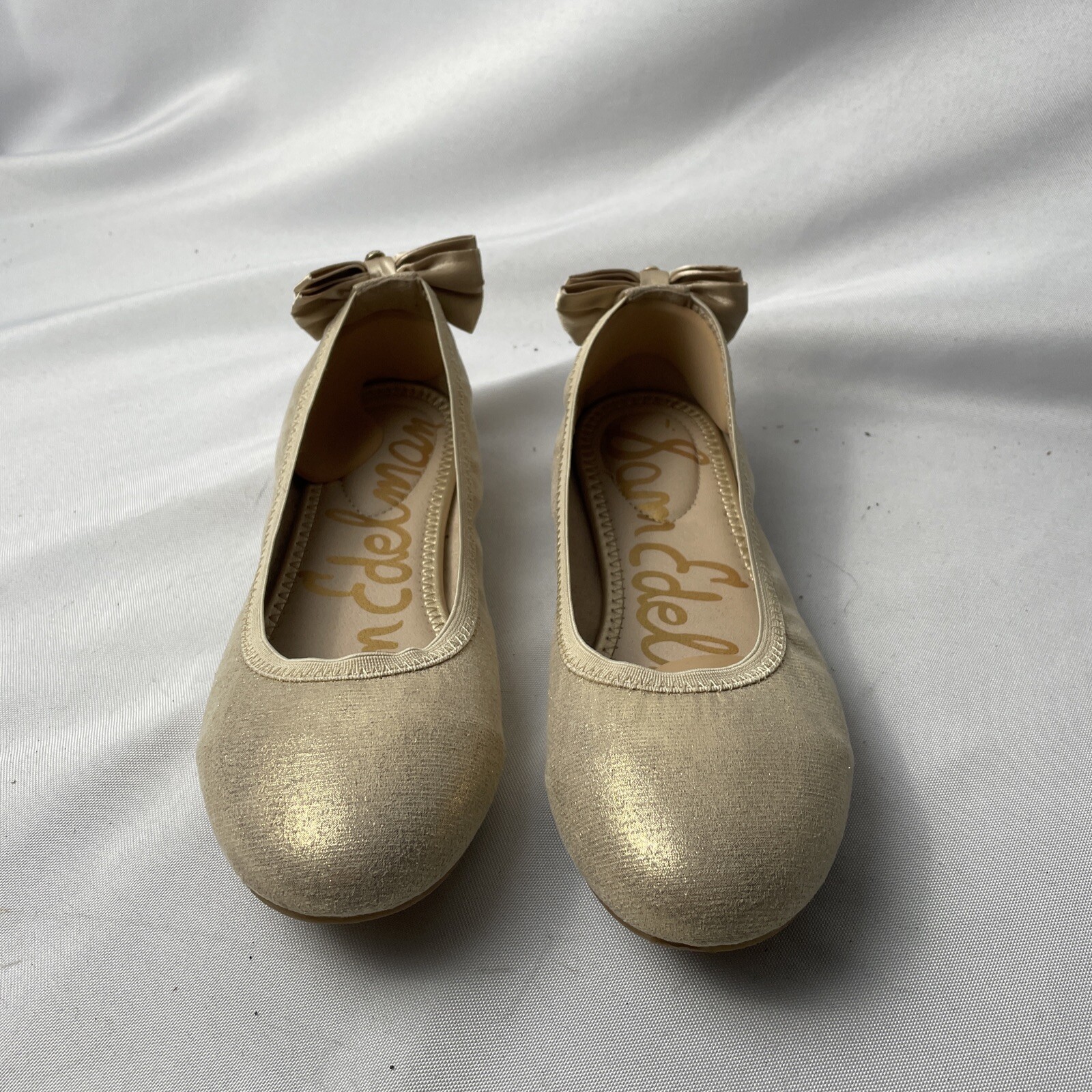 Sam Edelman Felicia Esmeralda Gold Ballet Flats Bow Womens Sz 4