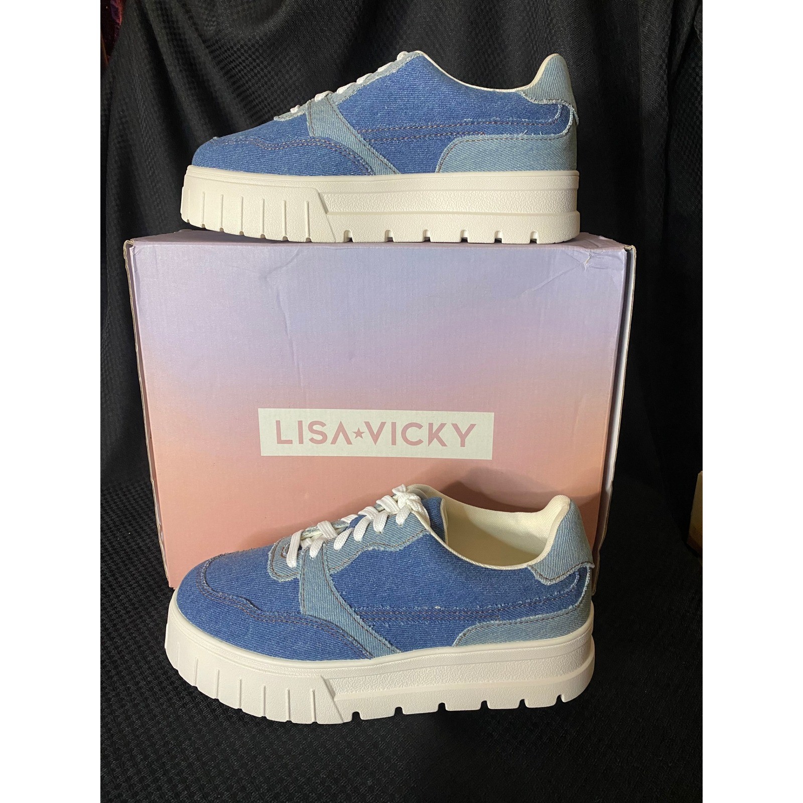 Lisa Vicky Pal-V Denim Platform Sneakers Blue Women’s Size 8 M New in Box
