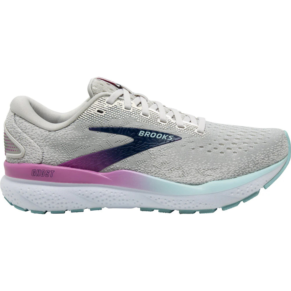 Women’s Brooks Ghost 16, White/Grey/Estate Blue, 5 B Medium US
