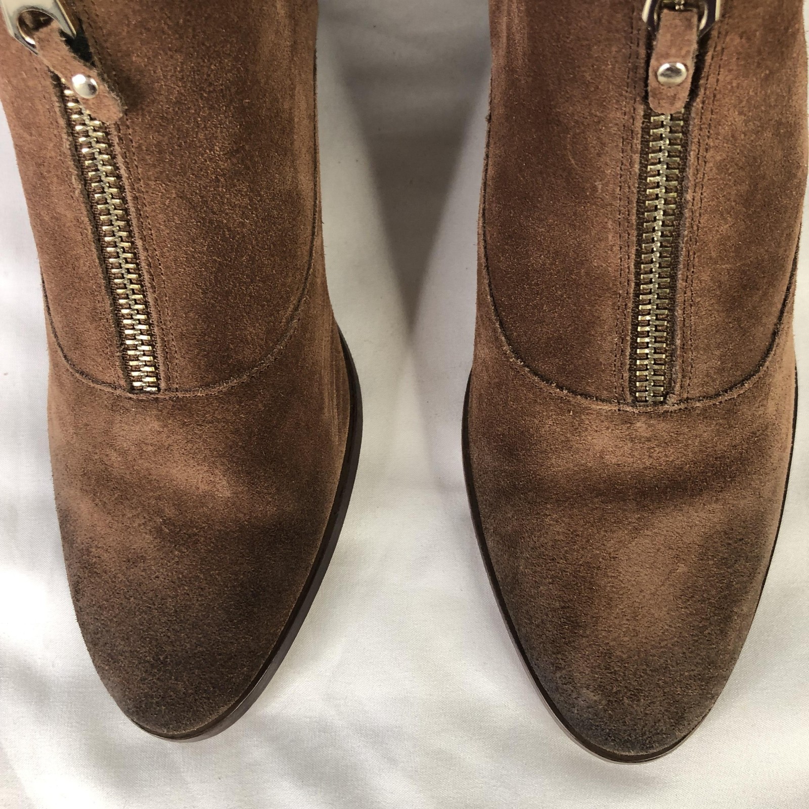 Rebecca Minkoff Boots Womens Size 6 Brown Suede Ankle Zip Buckle Heel Booties