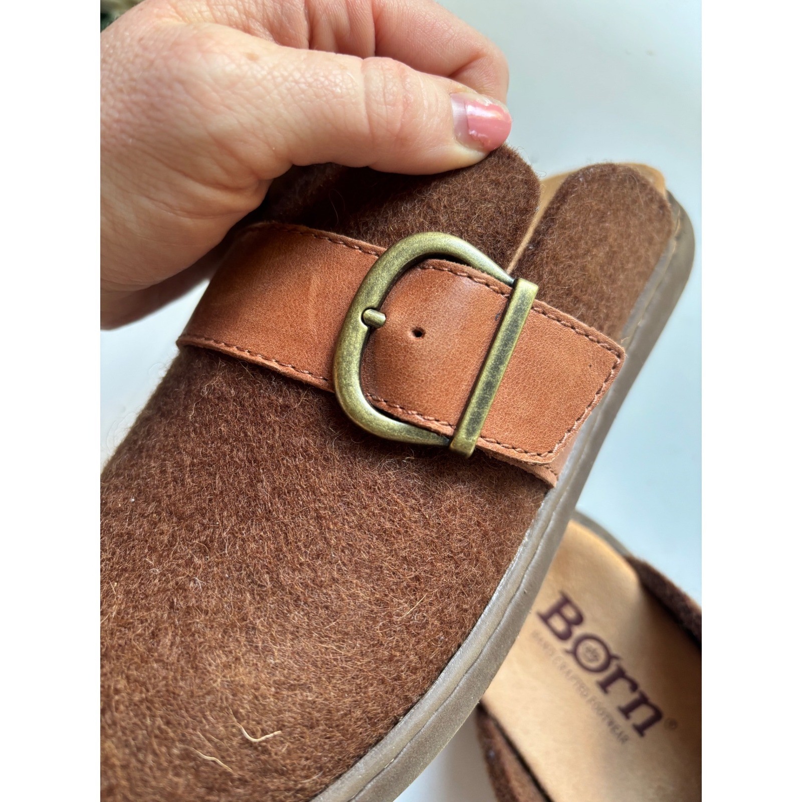 Born Lia Wool Leather Monk Strap Clogs Mules Brown Comfort Shoes 8