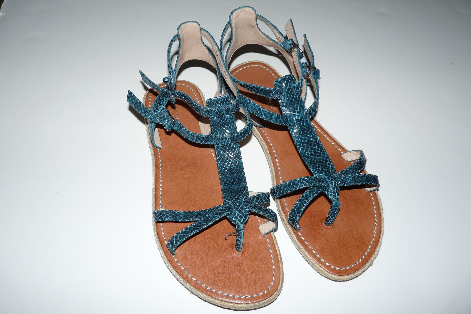VIA SPIGA GREEN LEATHER SNAKE PRINT SANDALS FLAT GLADIATOR SZ 8.5