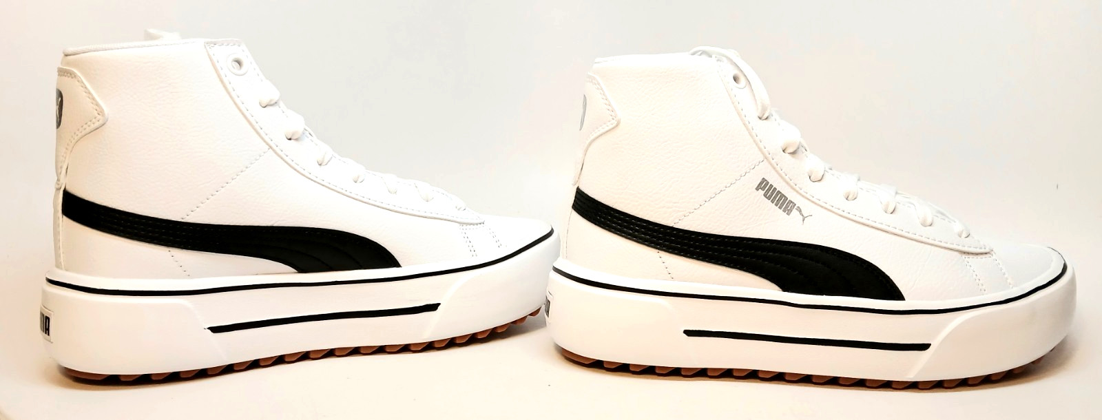 Puma Kaia Mid Leather Platform Sneakers Women Size 7M White / Black /Silver NEW