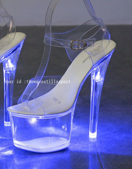 Womens Girl New Light Up High Heel LED Platform High Heel Ankle Strap Sandals
