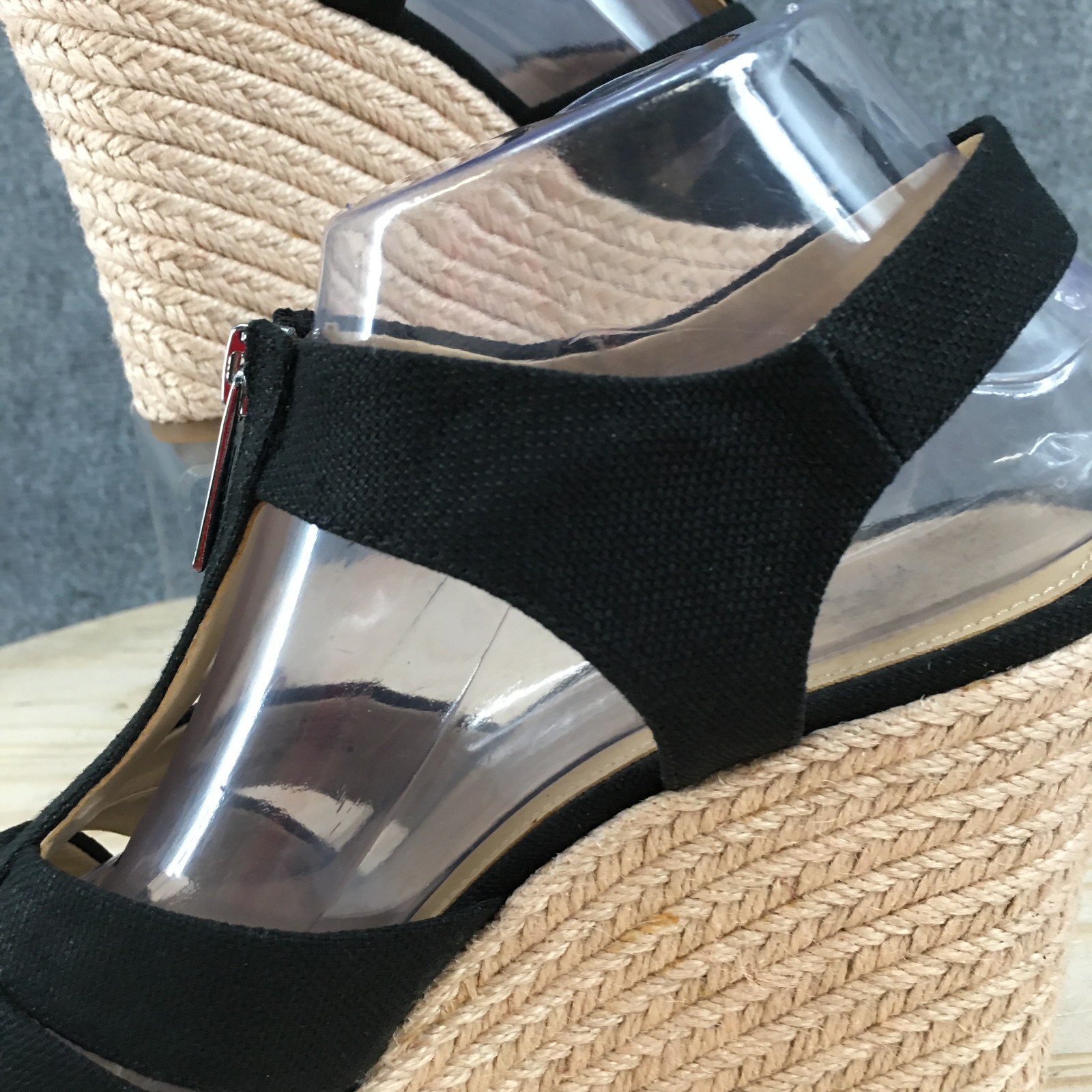 Michael Kors Sandals Womens 9.5 M Black Espadrille Front Zip Wedge Platform Heel