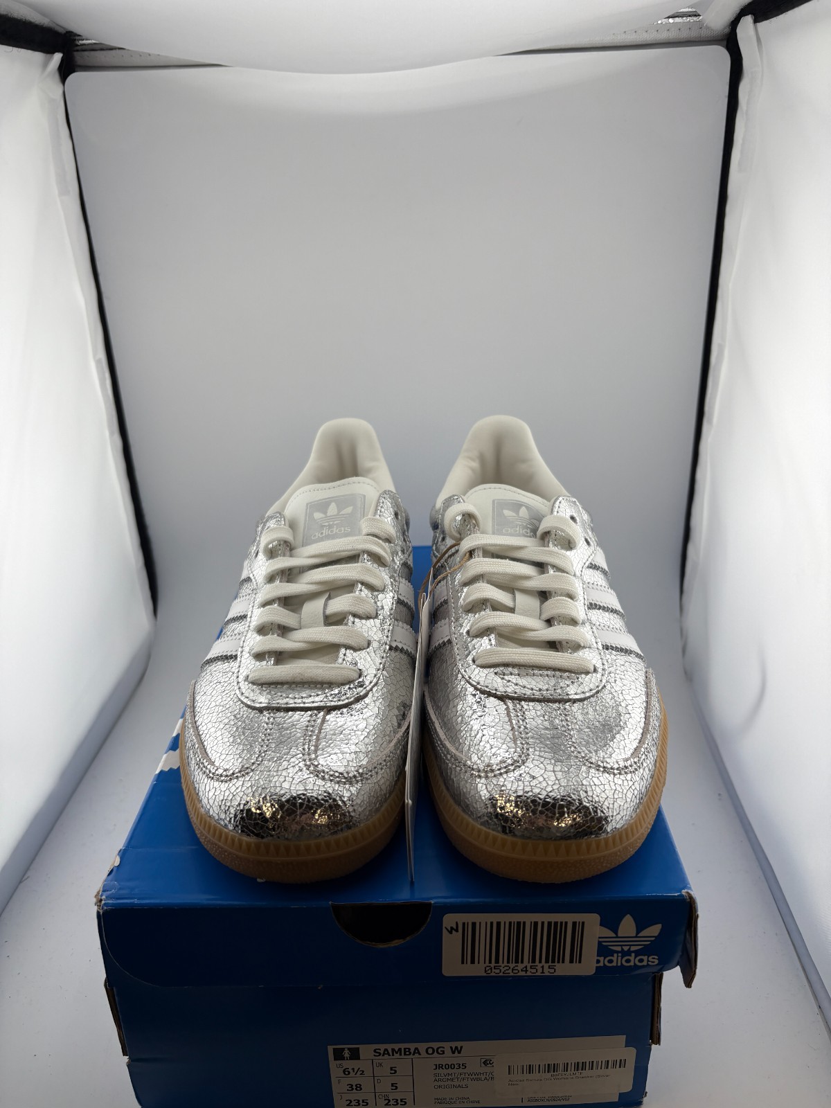 WORN adidas Samba OG Silver Metallic Cracked Leather JR0035 Size 6.5W WITH BOX