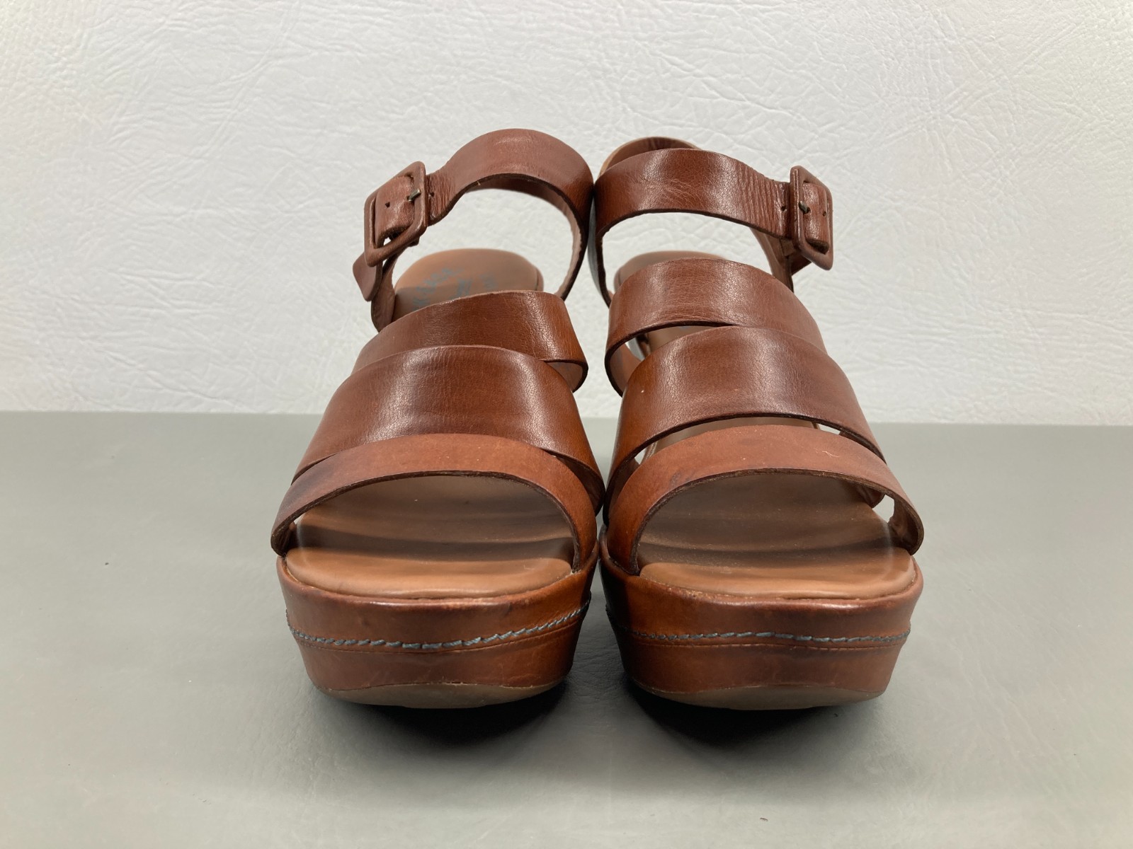 Kork Ease Womens Wedge Sandals Size 6.5 Brown Leather Platform Ankle Strap