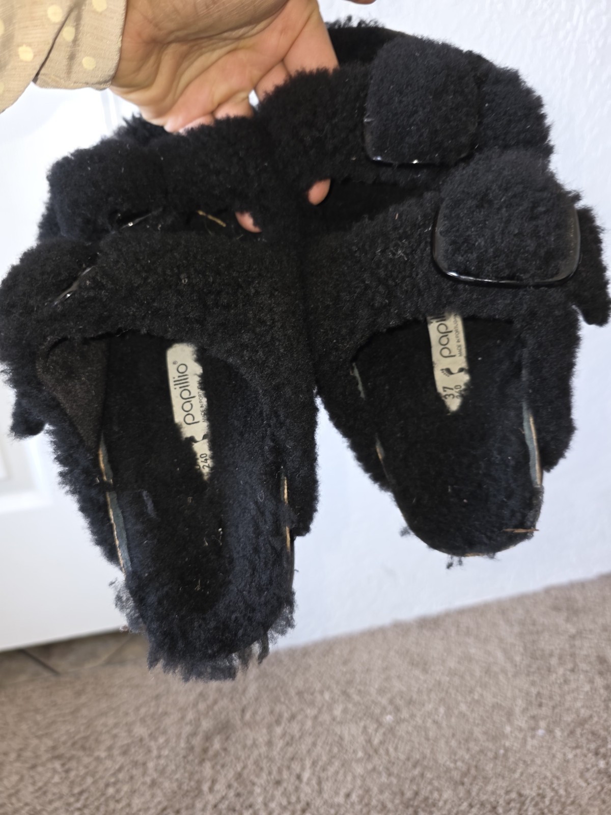 Birkenstock Papillio Arizona Teddy Shearling Fur Platform Sandals Black