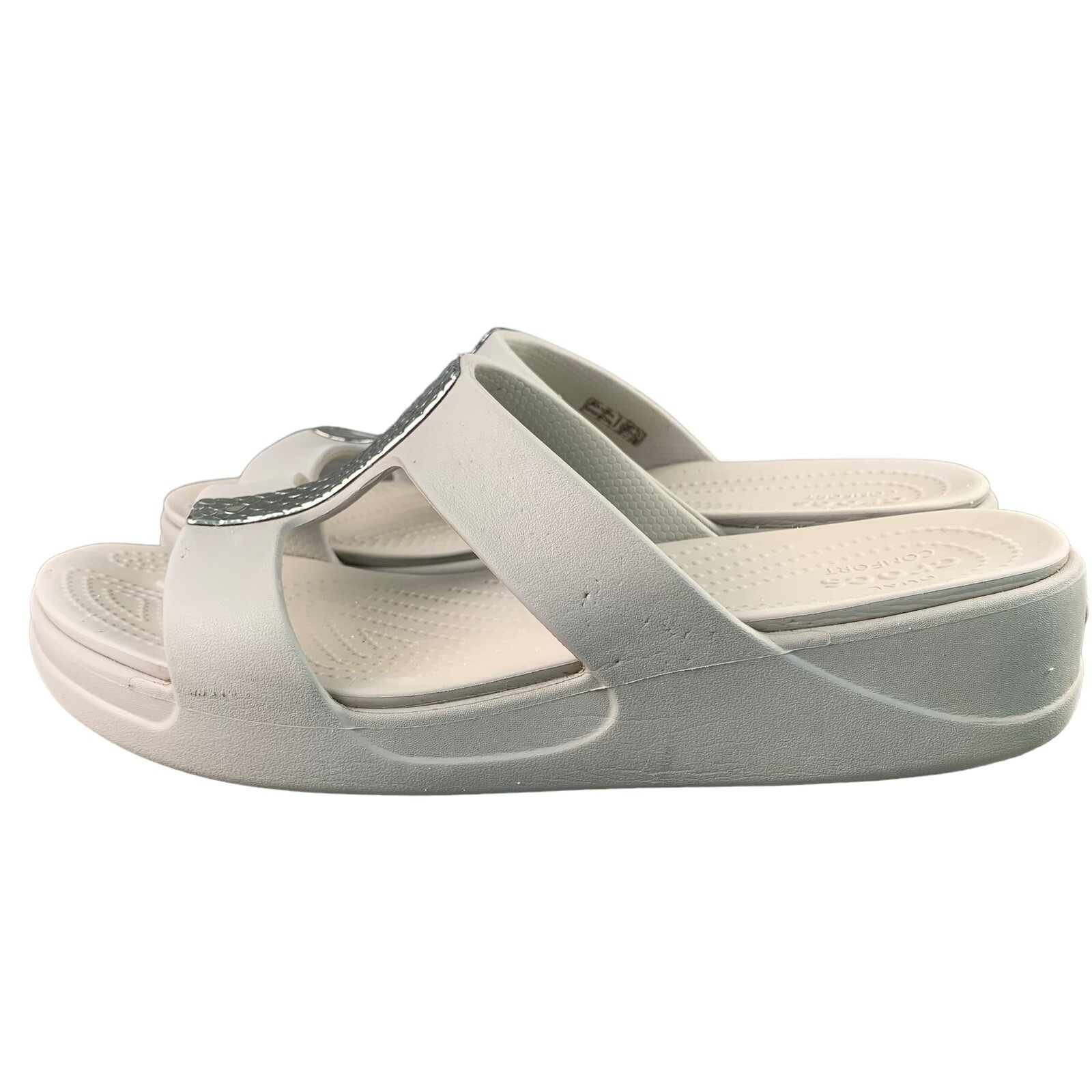 Crocs Size 10 Monterey Metallic Slip on Wedge Silver Gray – Taupe Women’s 206319
