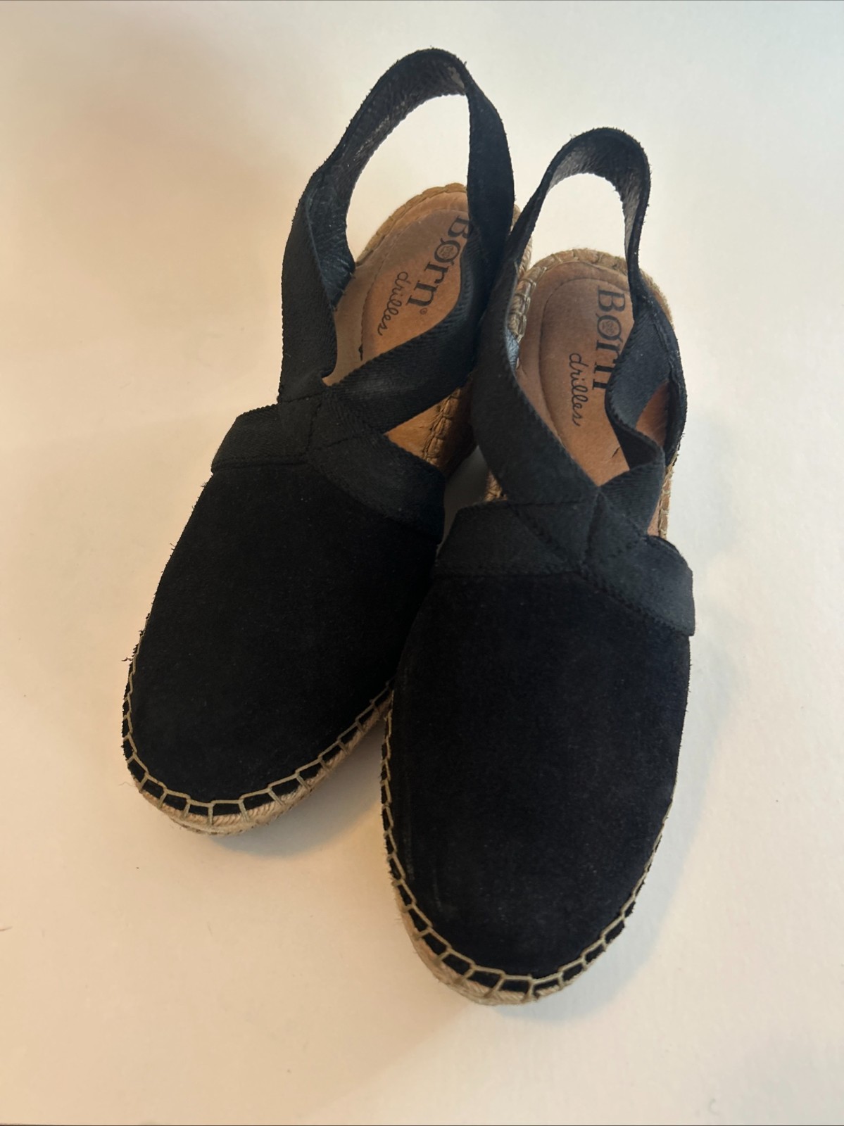 BORN Black Suede Espadrille Wedge Platform Sandals Women’s Size 5 Vacation