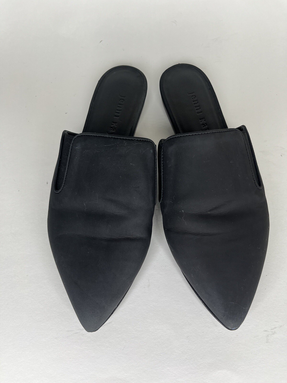 Jenni Kayne Womens Black smooth leather Mules Size 35 US 5 Flats Slides Shoes