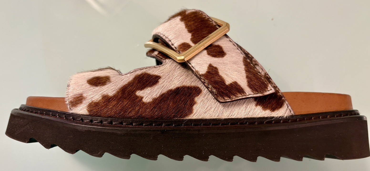 Zadig & Voltaire Cecilia Alpha Cow Print Calf Hair Slide Sandals EU 37 US 6.5