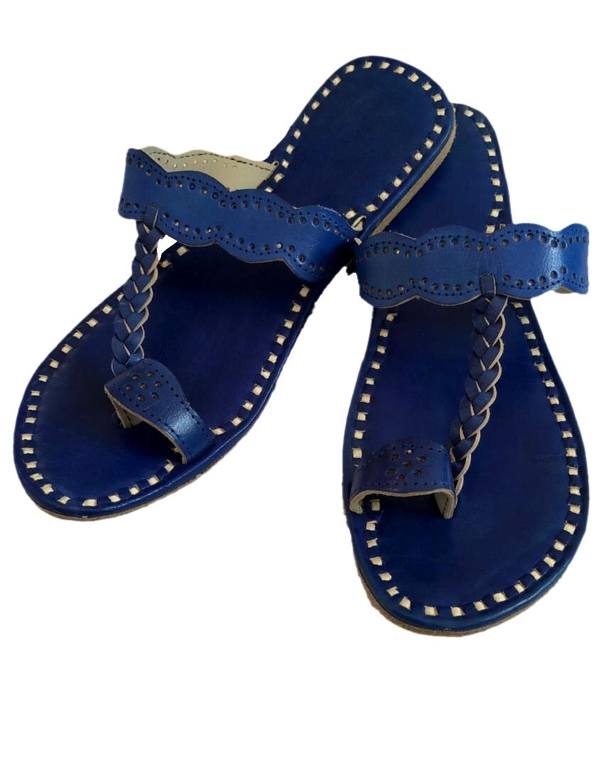 Womens Genuine Blue Leather Daily Wear Casual Dress Sandals Slippers Girls Shoe