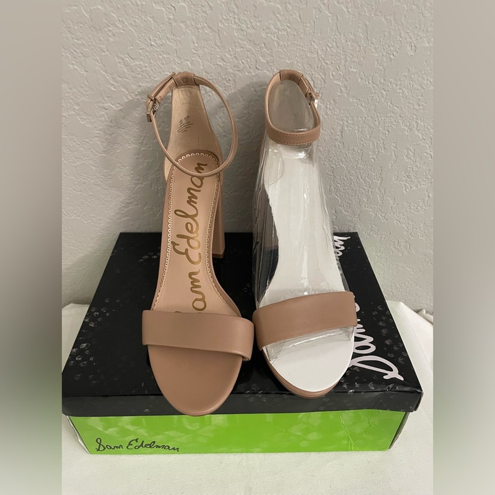 Sam Edelman Yaro Nude Blush Beige Leather Ankle Strap High Heel Sandals Sz 11