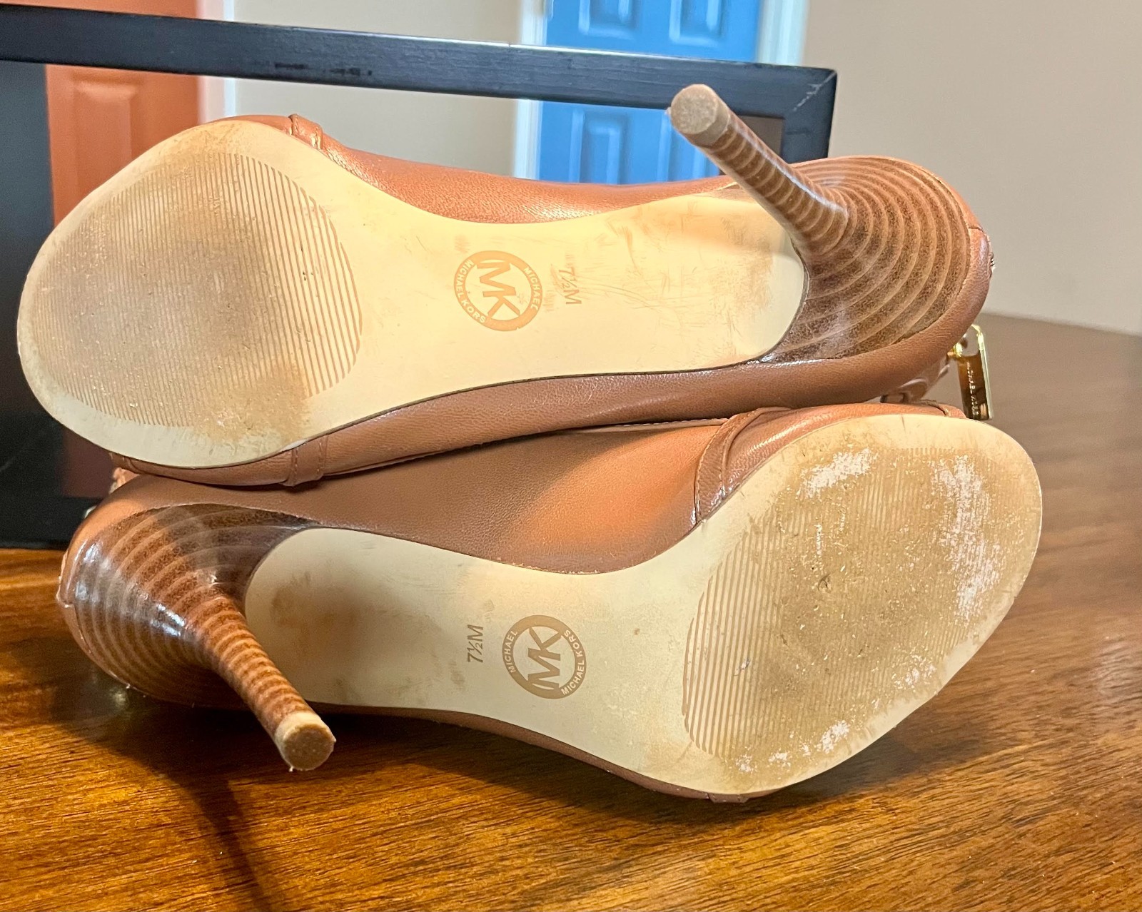 MICHAEL Michael Kors Yvonne Tan Leather Caged Booties Lattice Design Shoe 7.5