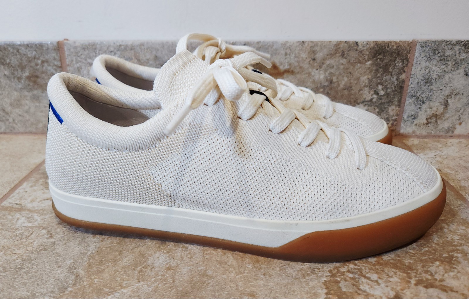 Rothy’s The Lace Up Sneaker Womens Casual Shoes Ivory White Knit Fabric 7 EUC VG