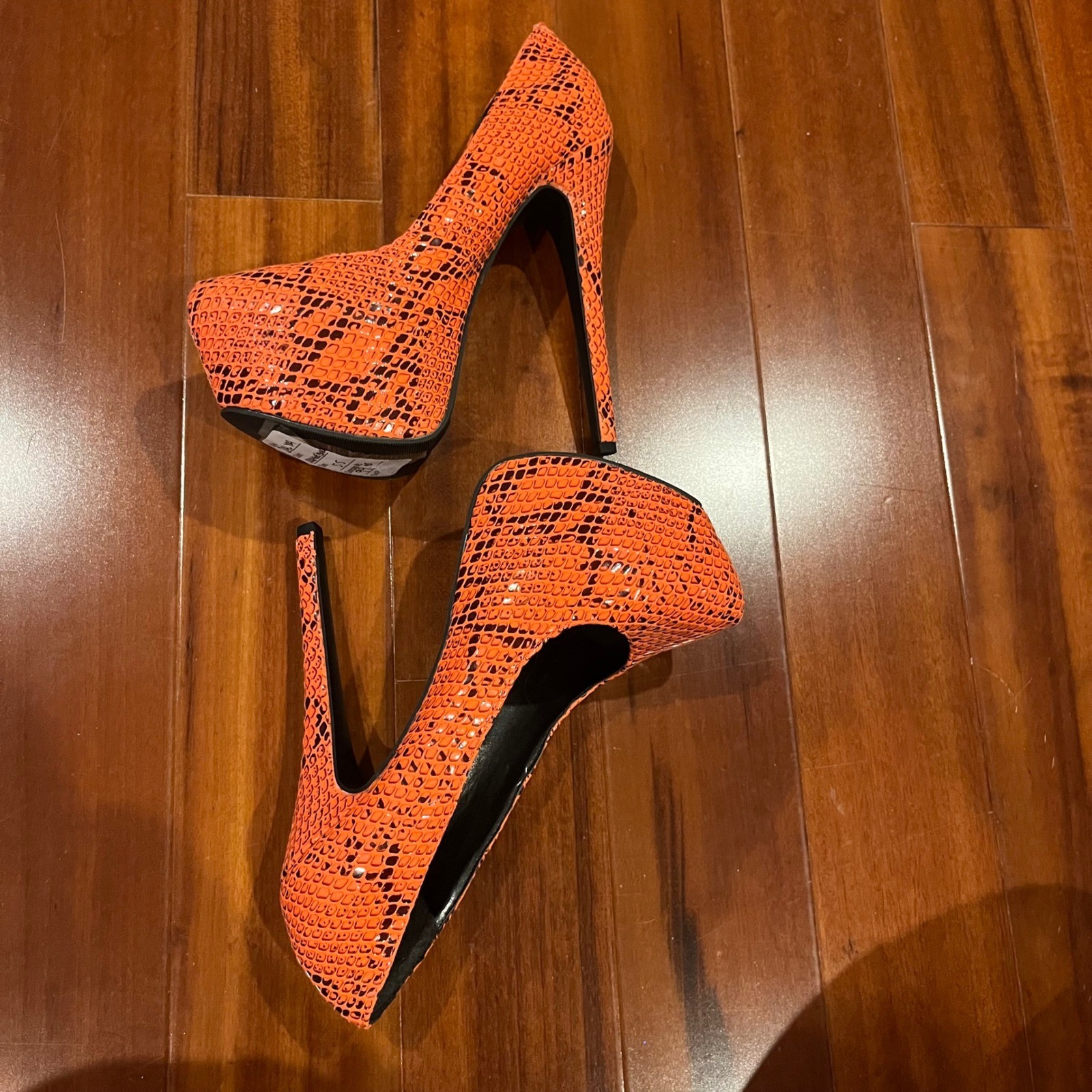 Steve Madden Snakeskin Pumps Heels Shoes Stiletto Dalya Orange Platform Size 5.5