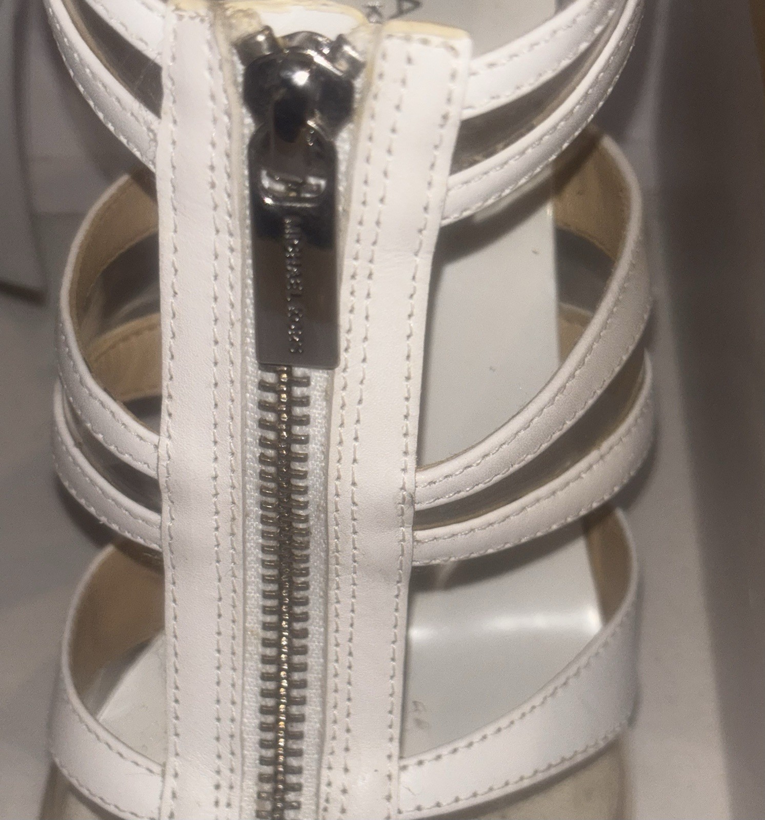 Michael Kors Women’s White Leather Strappy Open Toe Zip Stiletto Heels US 8M