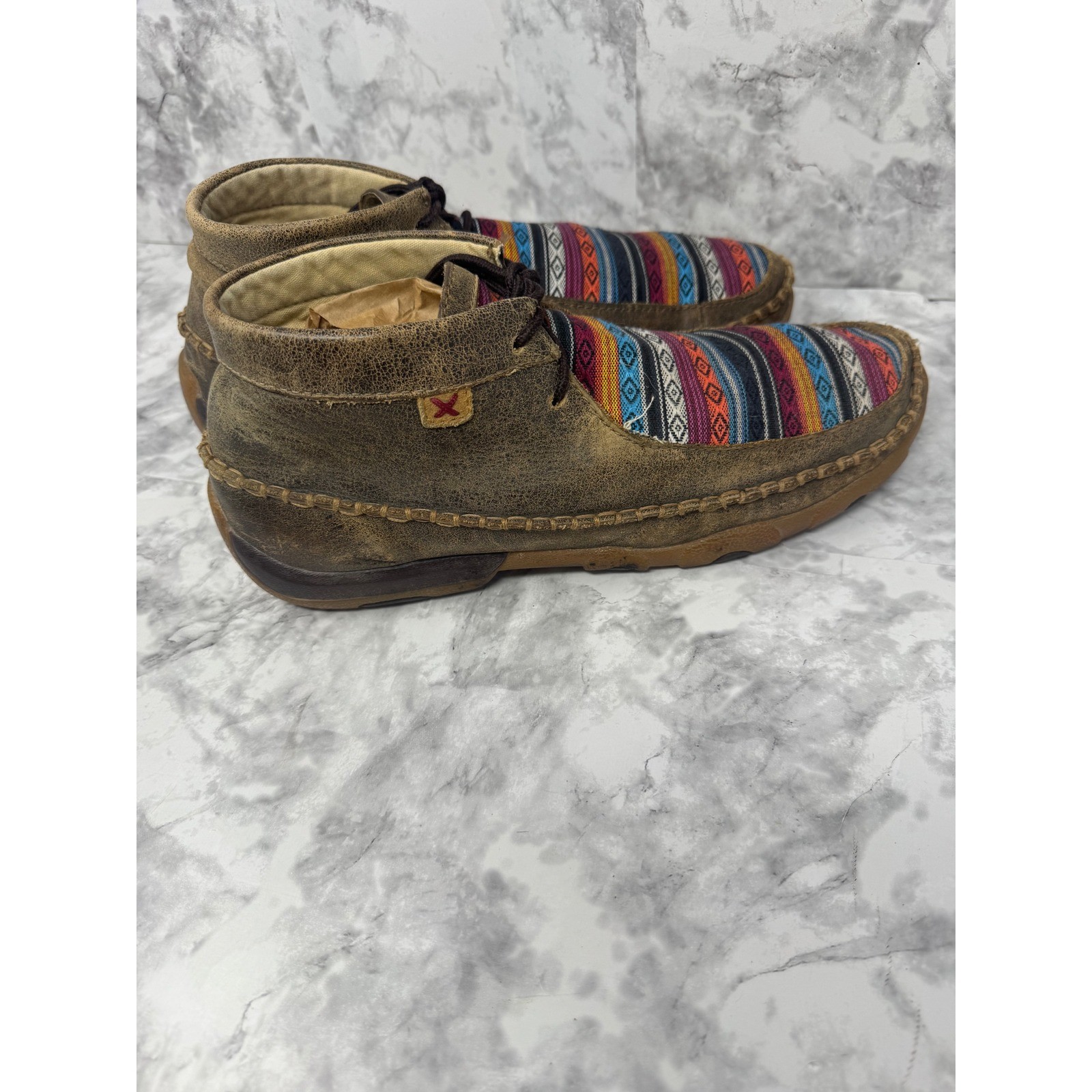 Twisted X Womens Driving Moc Chukka Boots Brown Leather Aztec Serape WDM0096