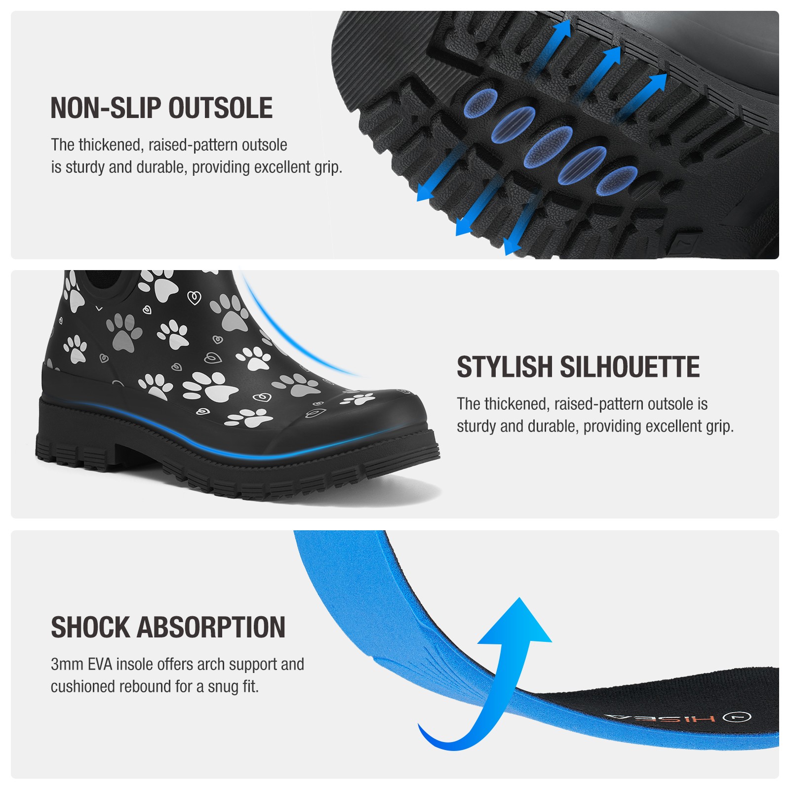 HISEA Women Ankle Rain Boots Waterproof Chelsea Short Wellies Rubber Garden Shoe