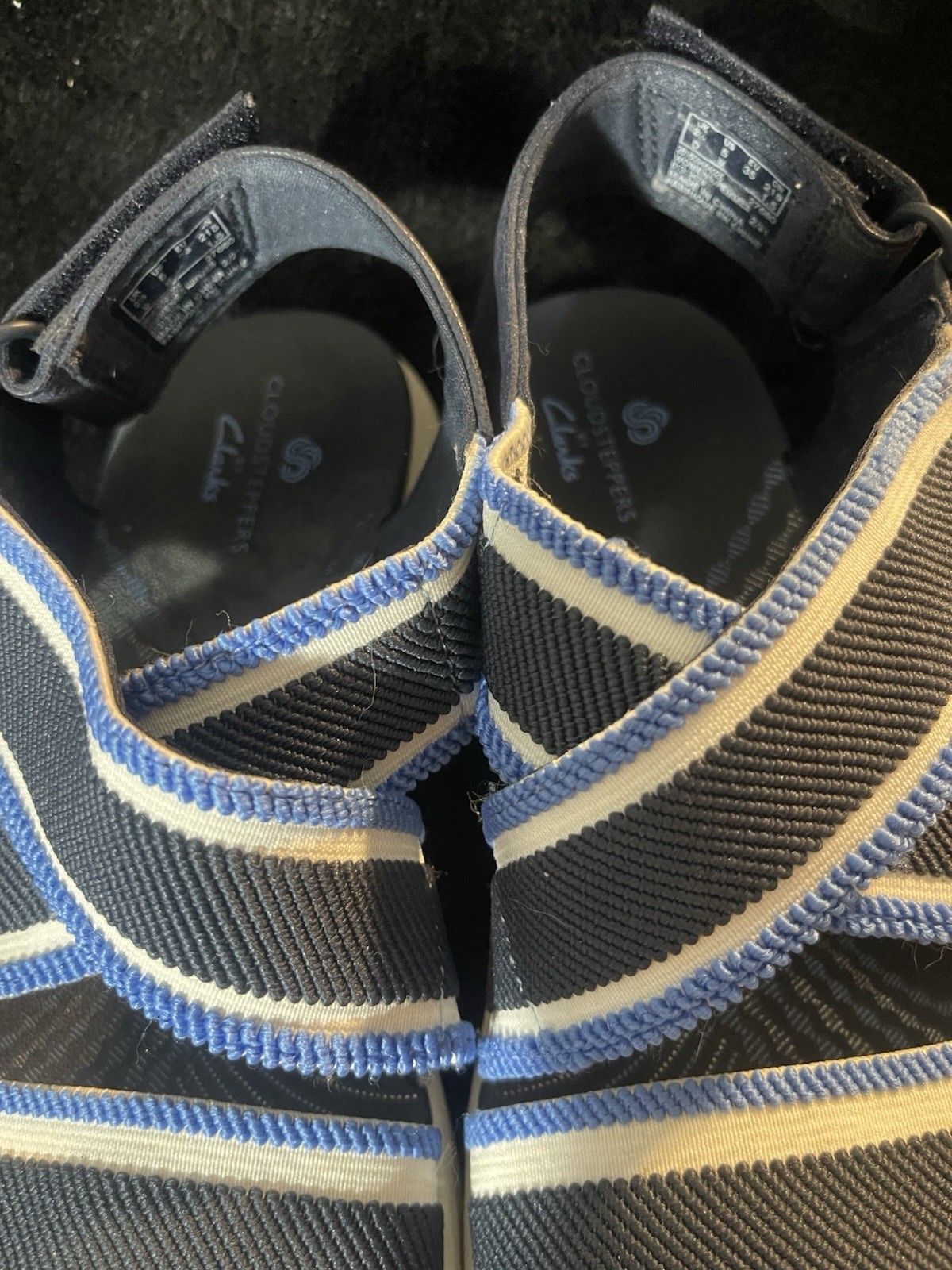Clarks Women’s Strappy Sandals Blue/White Striped Hook & Loop US 5 EU 35