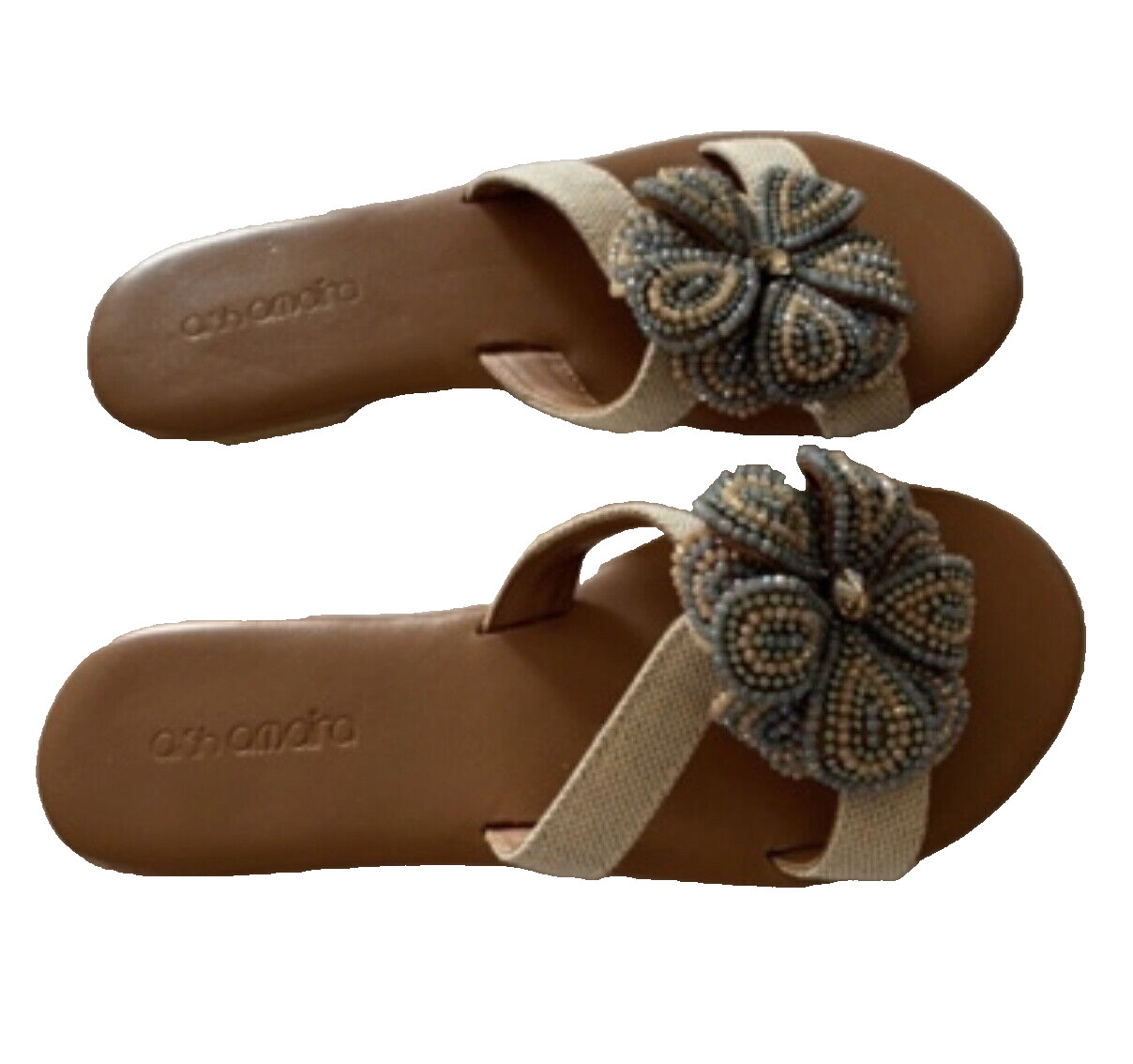 ash amaira shoes size 36 blue tan canvas embellished mule slides NEW