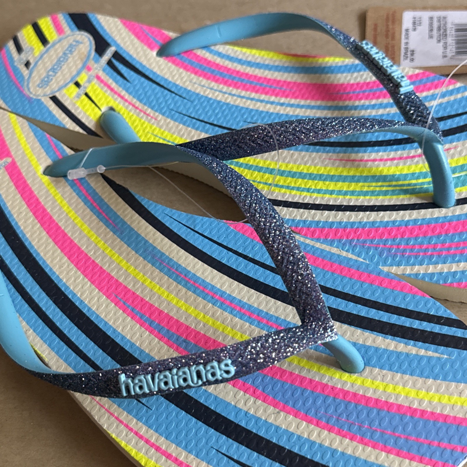 Havaianas Slim Multicolor Stripes Glittery Blue Straps Flip Flops EU 41/42 – New