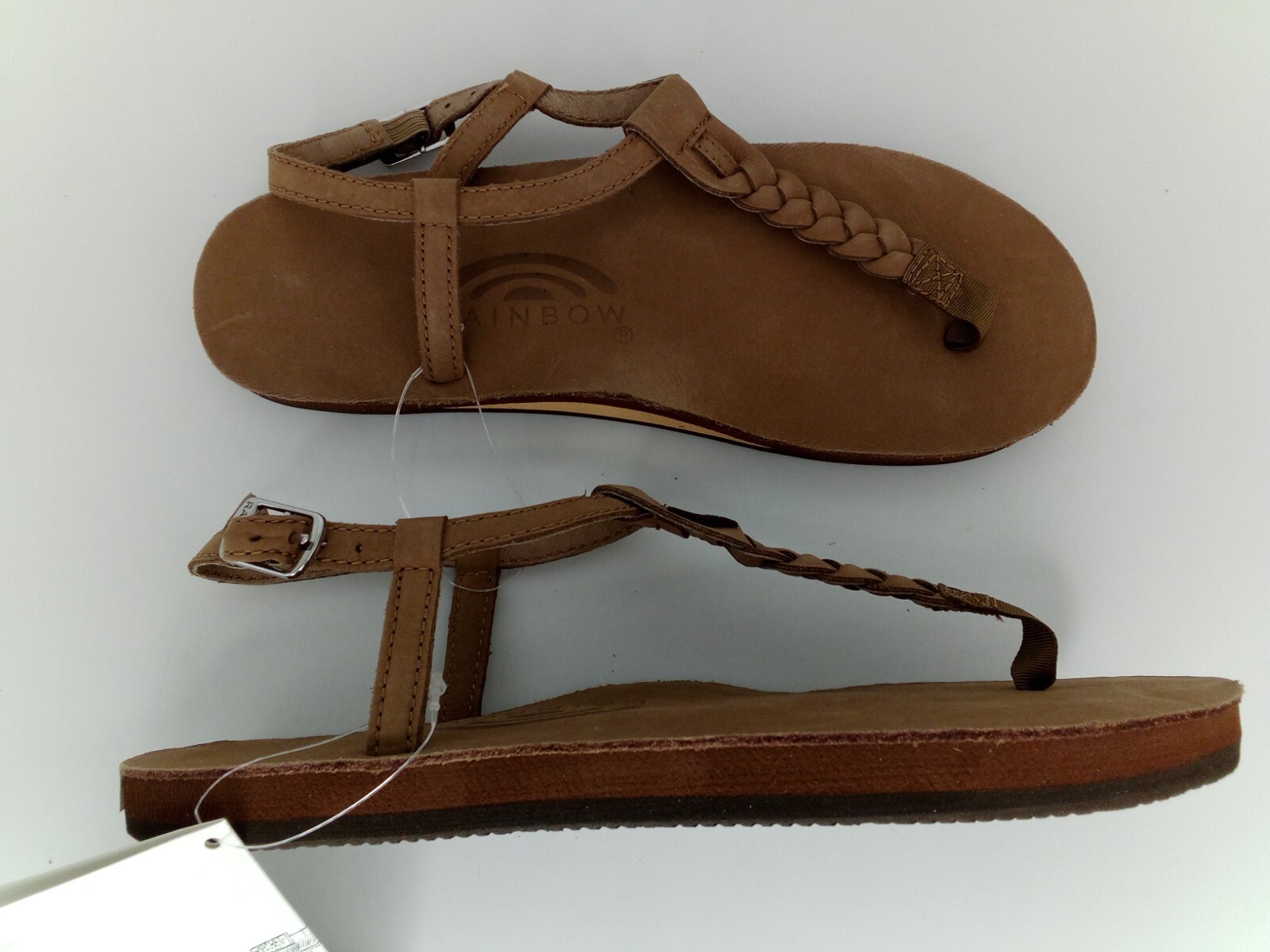 RAINBOW WOMAN’S T-STREET SINGLE LAYER SANDALS CENTER BRAID STRAP, BROWN, 5.5-6.5