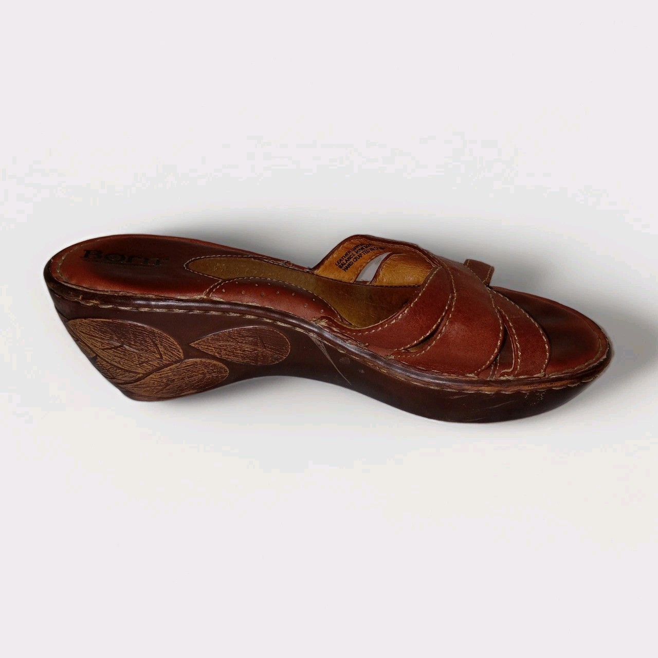 Women’s Born Sandals leather wedge slip on padded sole Brown Sz 8