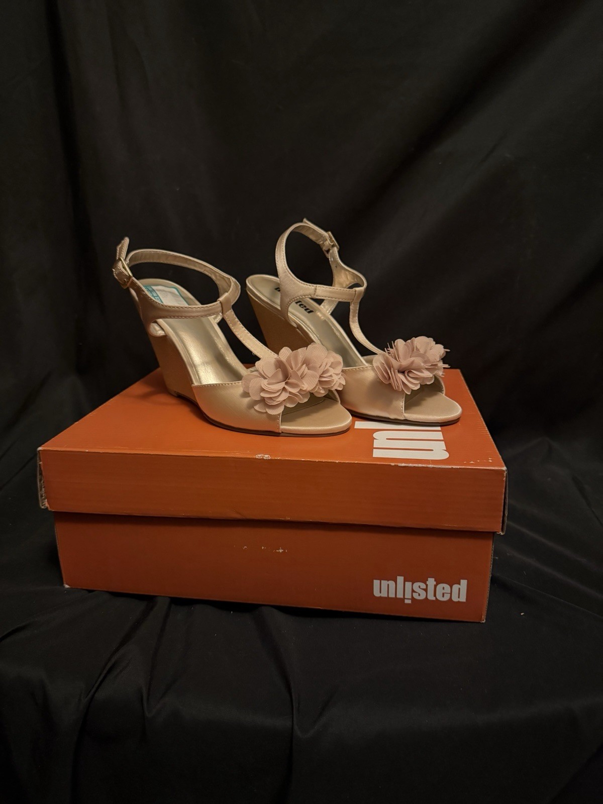 Unlisted Women’s Wedge – Size 6 1/2 – Champagne Metallic Strappy Heels