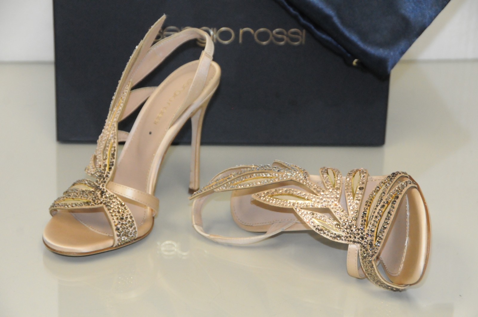$2185 New Sergio Rossi NUDE Satin ROYAL STRASS Crystals Shoes 36 36.5 40 wedding