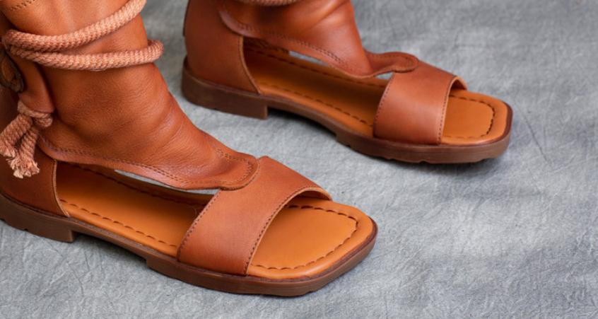 Women’s 100% Real Leather Retro Gladiator Soft Roman Sandals Ankle Boots Shoes