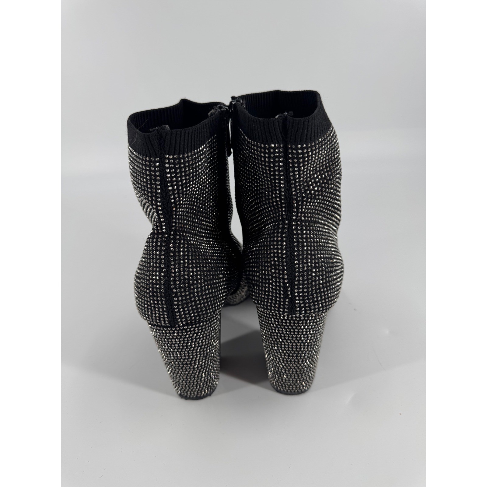 Sparkle Rhinestone Sock Booties Block Heel Pointed Toe Women Size 8.5 WW