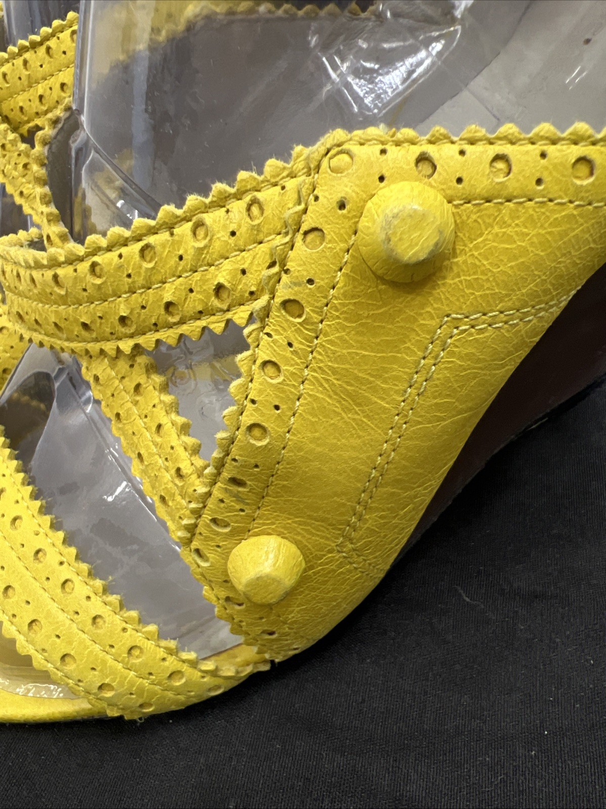 Balenciaga 40 Wedge Sandals Mules Gladiator Caged Pump Booties Yellow City Studs