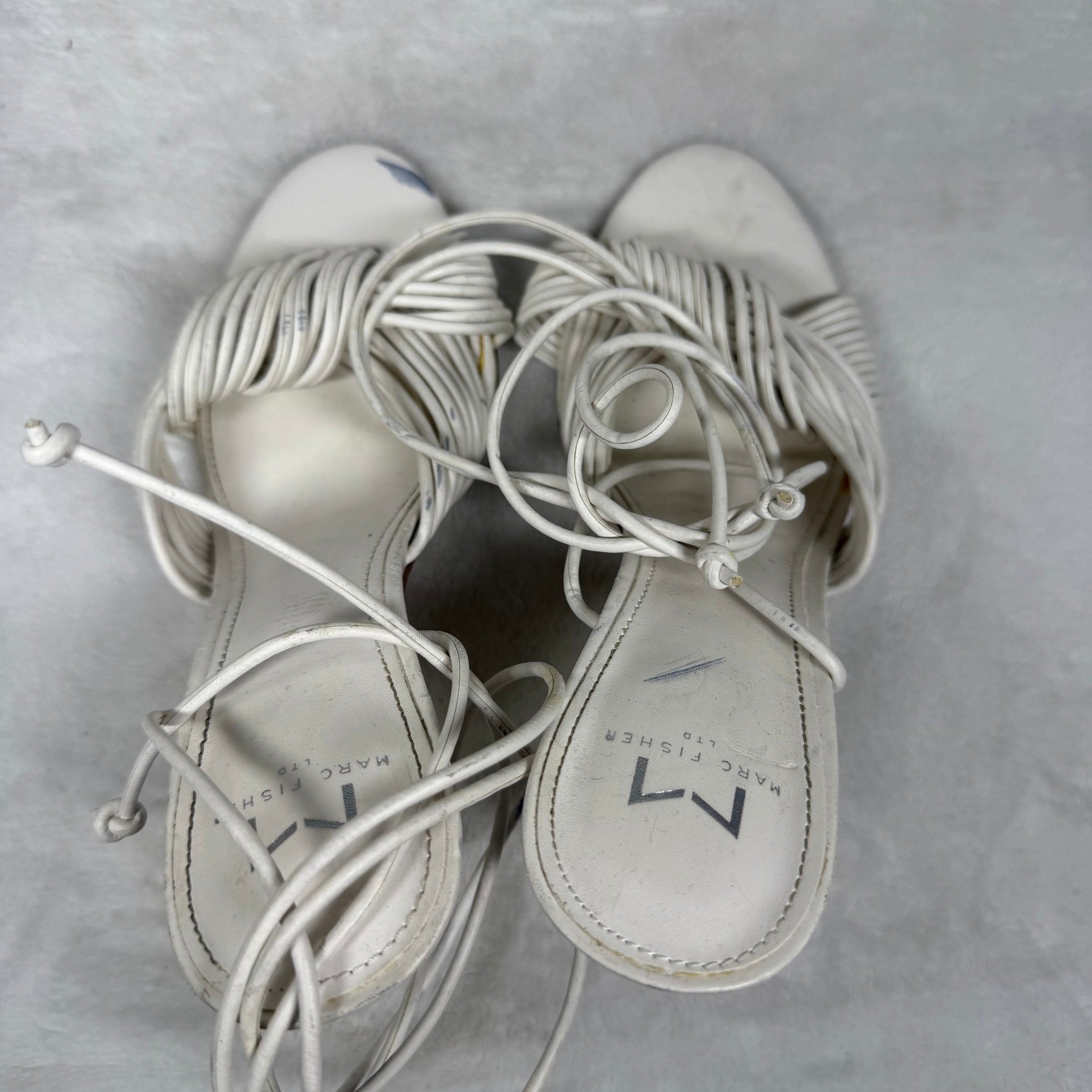 Marc Fisher LTD White Leather Lace Up Strappy Stiletto Heels Knotted Sandals 8
