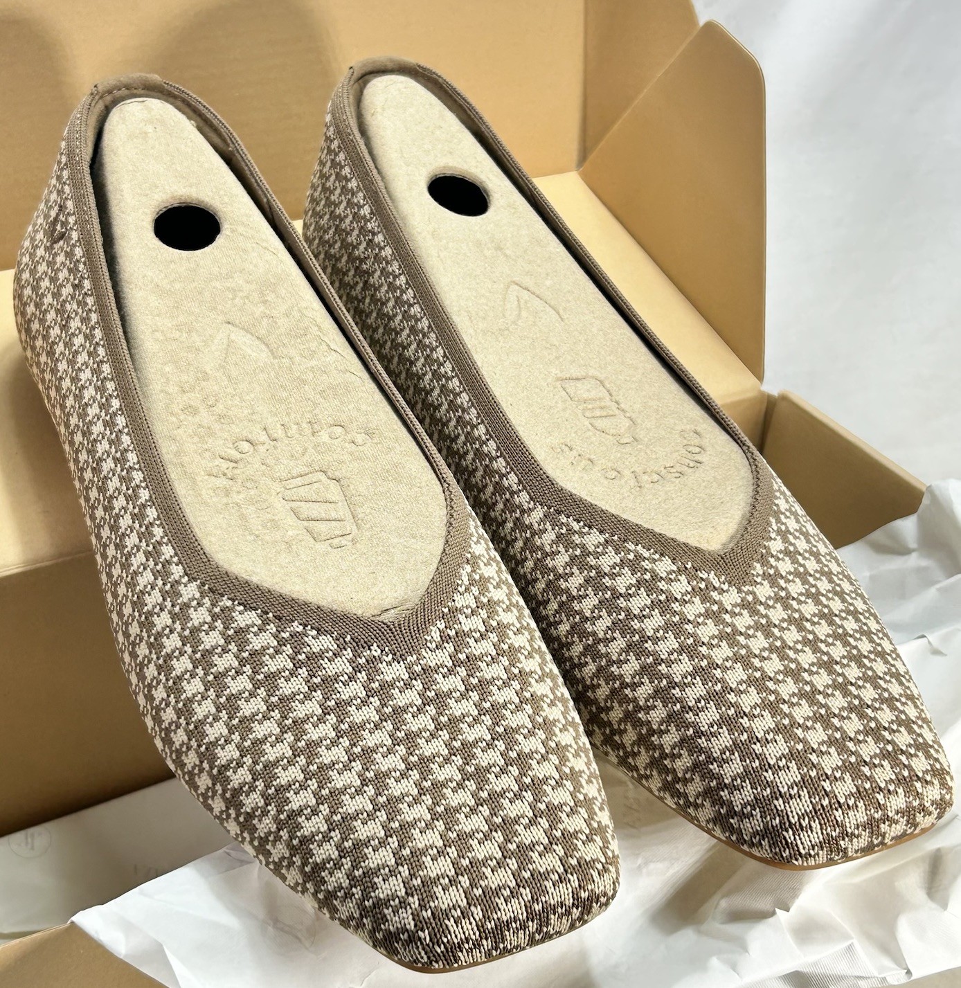 VIVAIA Margot Espresso Houndstooth Knit Square Toe Ballet Flats US 11