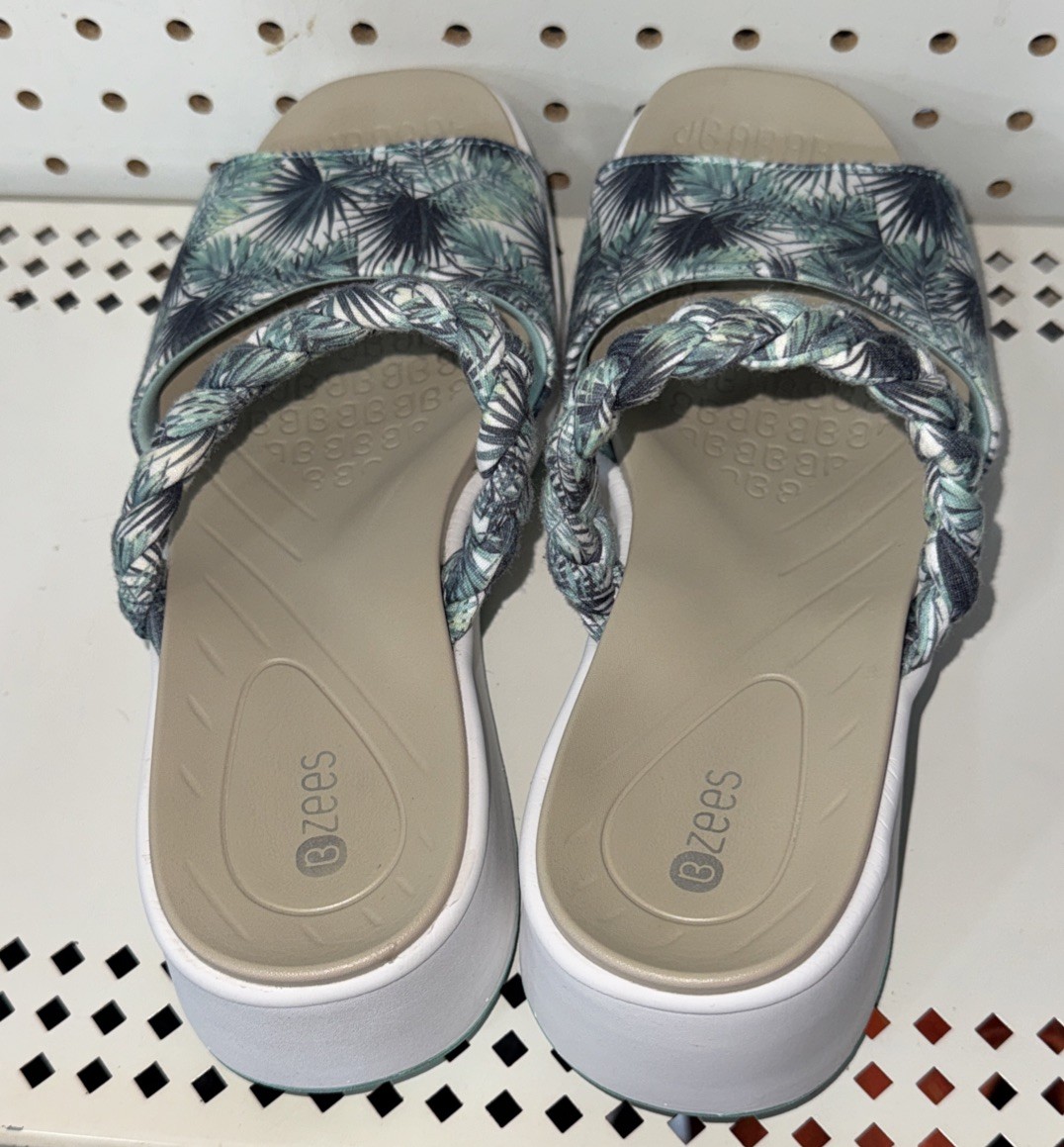 Bzees Premium New Wave Womens Wedge Platform Slides Sandals Size 9.5 Palm Trees
