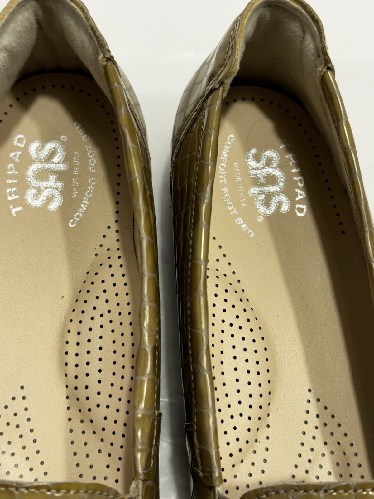 SAS TRIPAD COMFORT Women’s TAN-BROWN Leather Snake Flat Slip On Loafer Shoes 10N