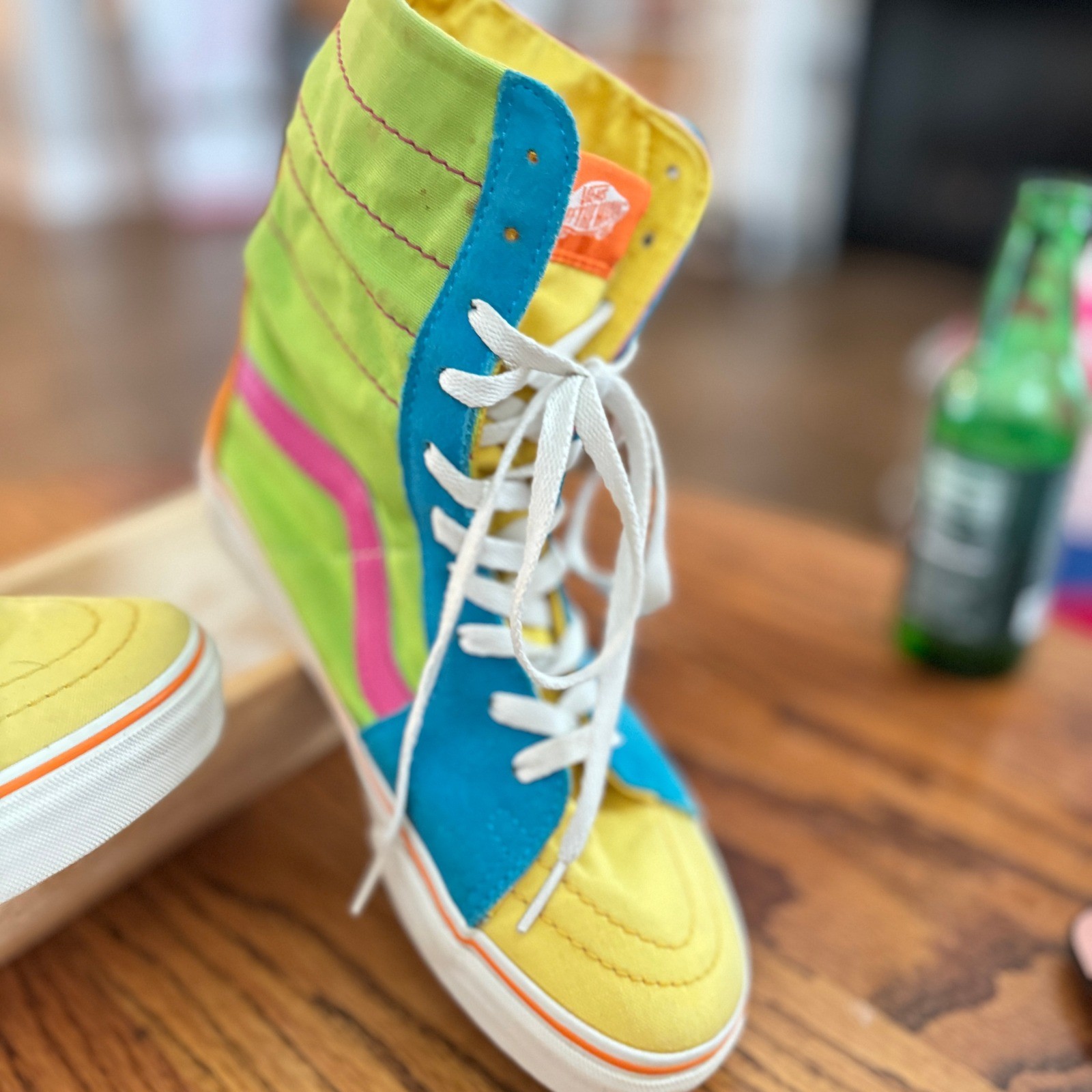 Vans Sk8-Hi Extra High Top Sneakers, Color Block Neon Pink Green Yellow Blue